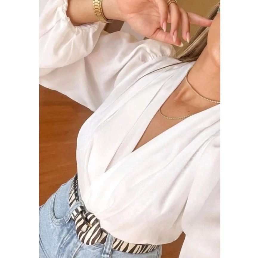 Blusa Feminina Body Manga Longa Decote V - Helô