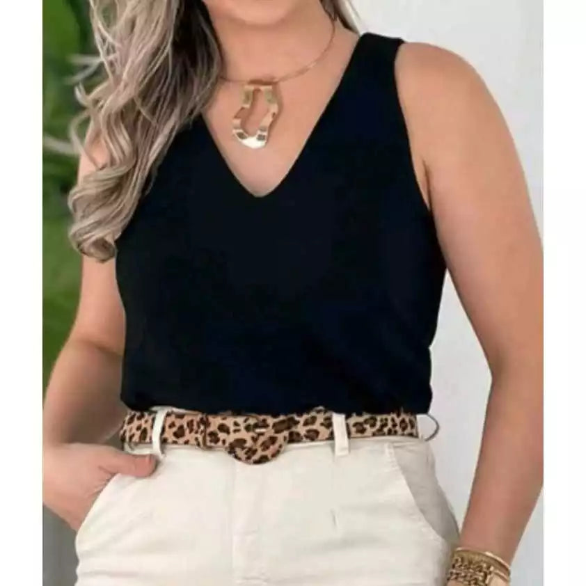 Blusa Feminina Regata Ampla Decote V - Juliana