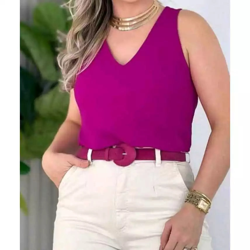 Blusa Feminina Regata Ampla Decote V - Juliana