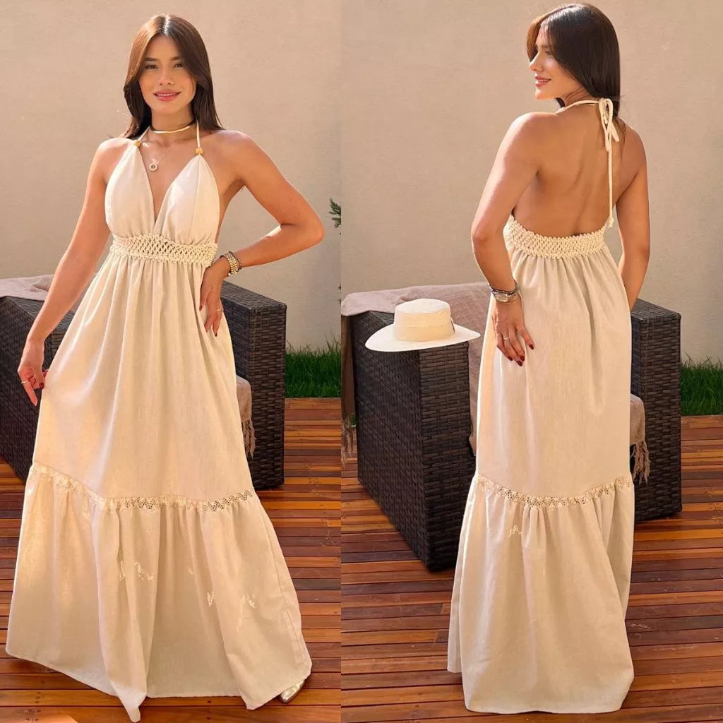 Vestido Longo Casual Frente Única Decote V - Luma
