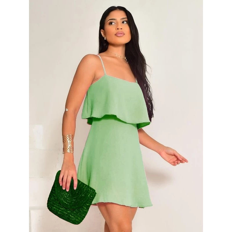 Vestido Curto Casual de Alcinha Soltinho com Babado - Maysa