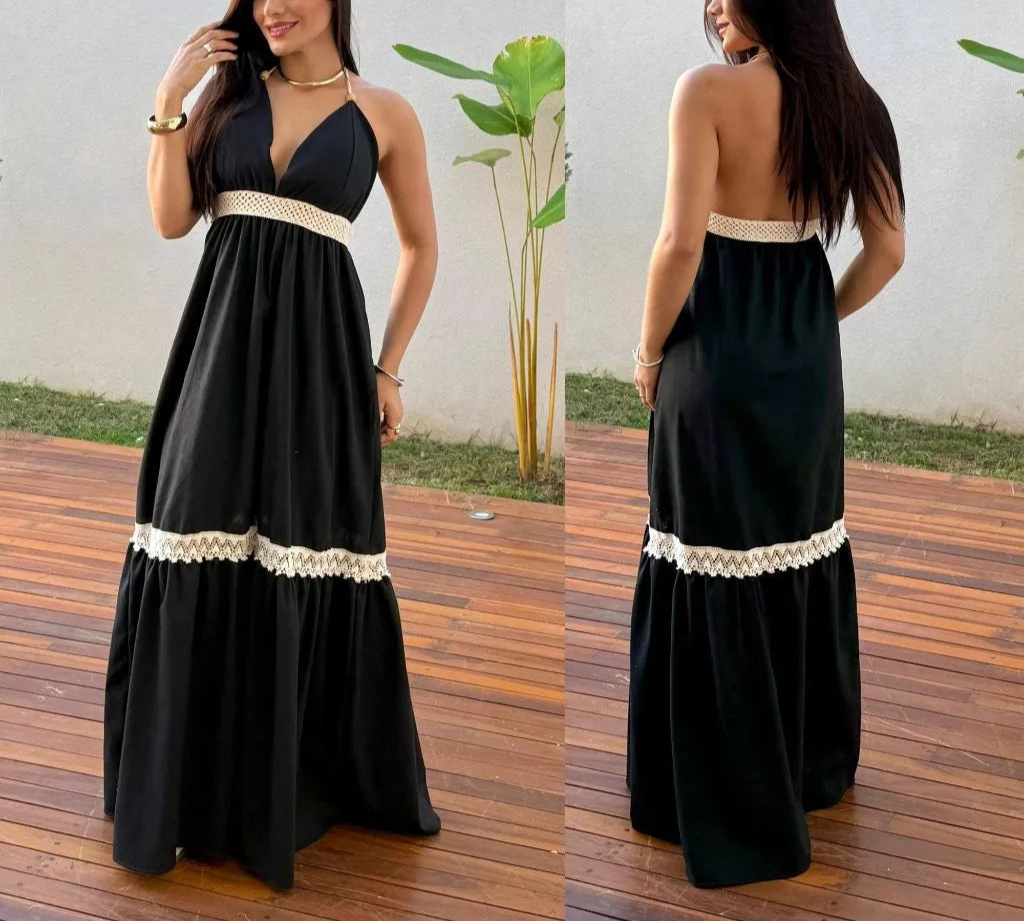 Vestido Longo Casual Frente Única Decote V - Luma