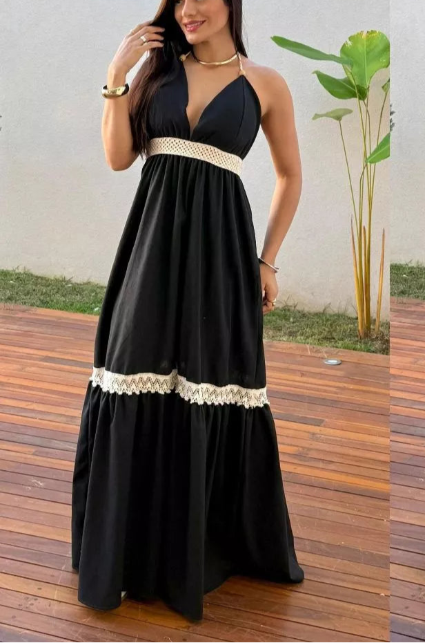 Vestido Longo Casual Frente Única Decote V - Luma