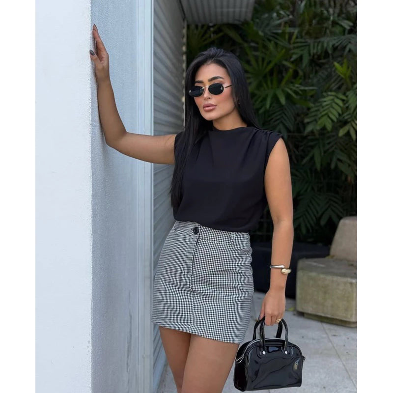 Blusa Feminina Elegante Gola Alta Manga Muscle - Lety