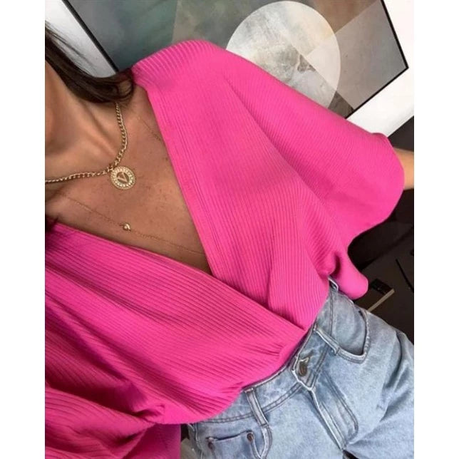 Blusa Cropped Feminina Transpassada Manga Flare  - Gabi
