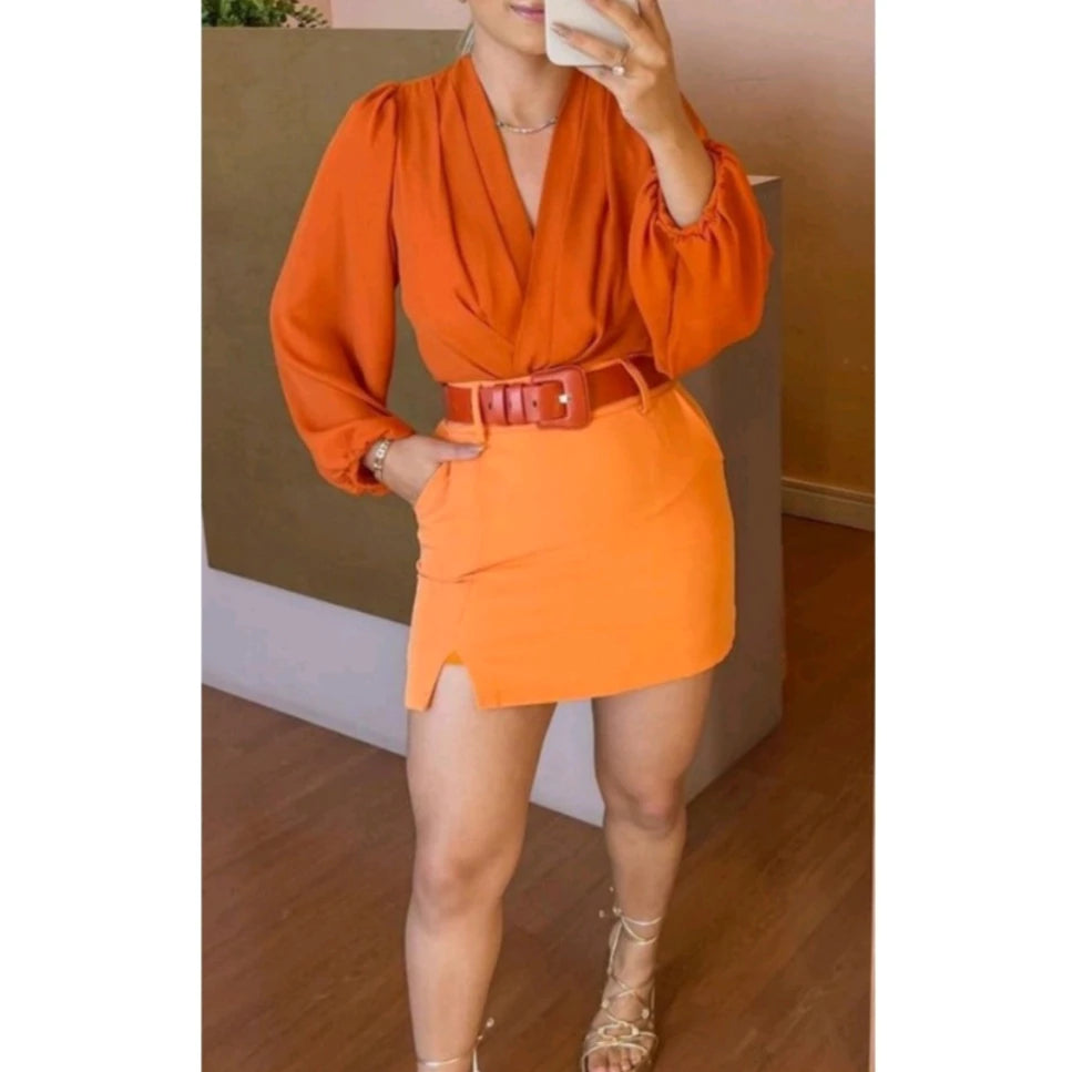 Blusa Feminina Body Manga Longa Decote V - Helô