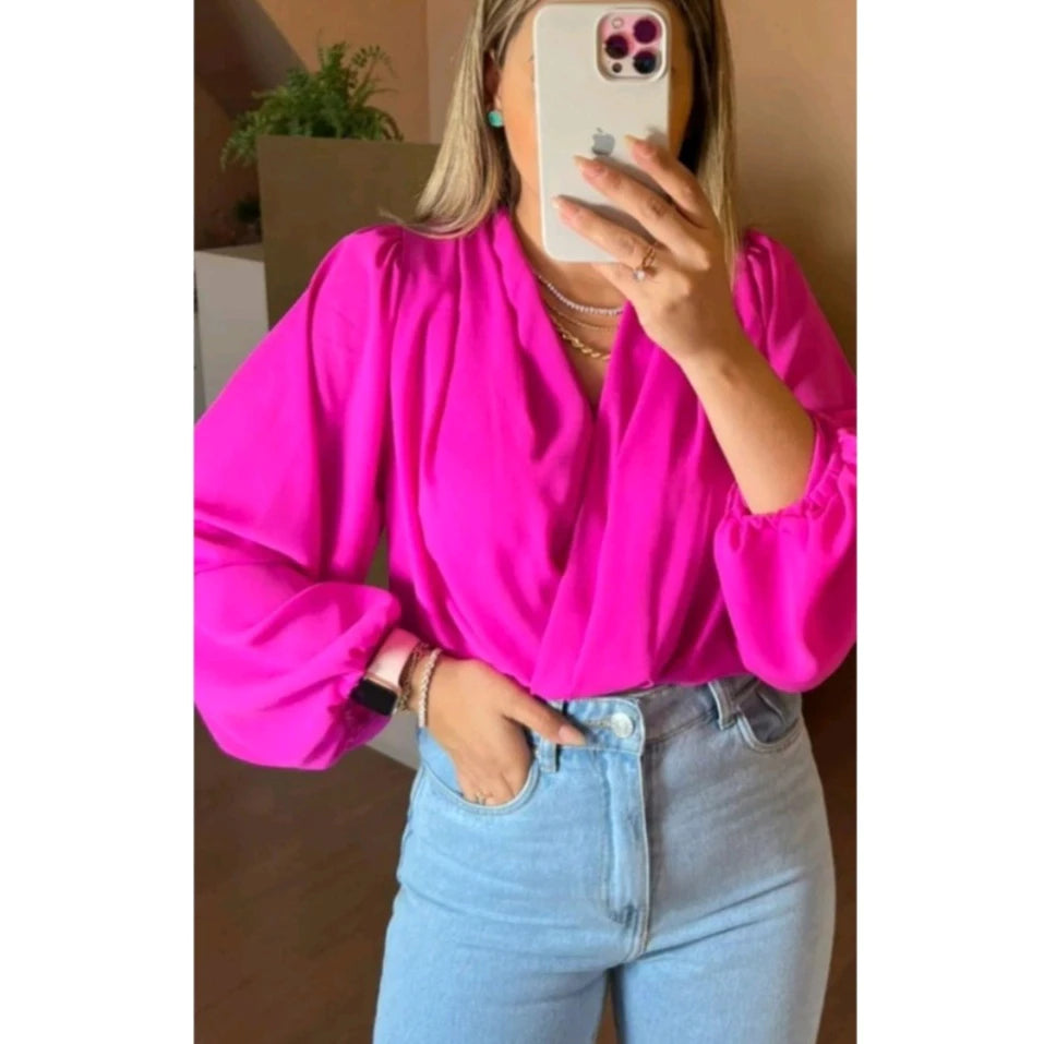 Blusa Feminina Body Manga Longa Decote V - Helô