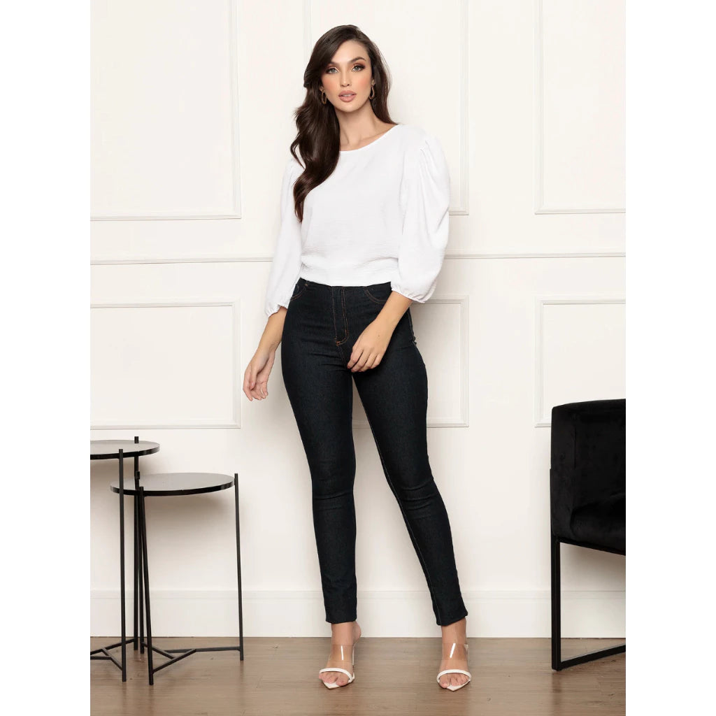 Blusa Feminina Elegante Manga 3/4 Gola Redonda - Helena