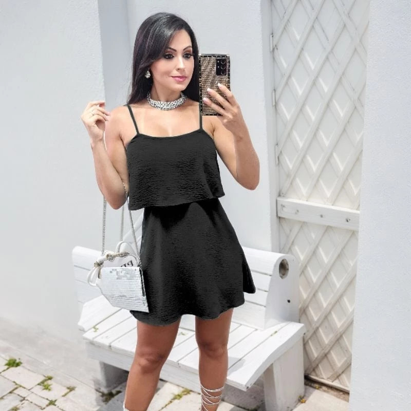 Vestido Curto Casual de Alcinha Soltinho com Babado - Maysa