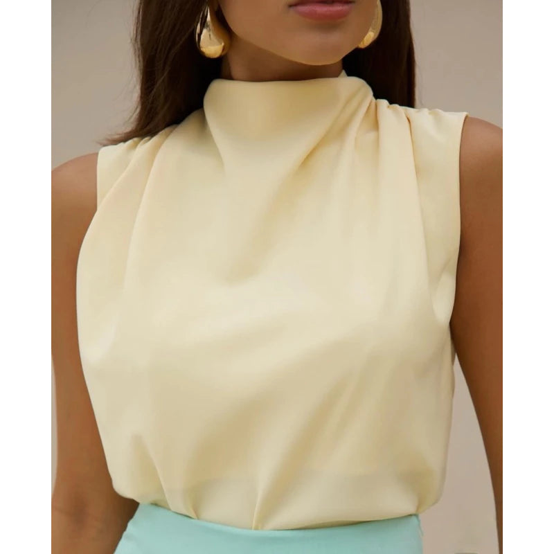 Blusa Feminina Elegante Gola Alta Manga Muscle - Lety