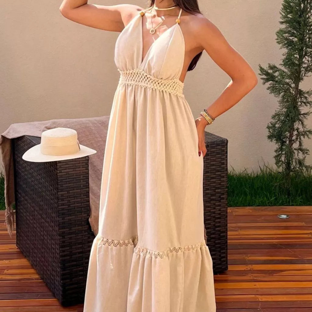 Vestido Longo Casual Frente Única Decote V - Luma